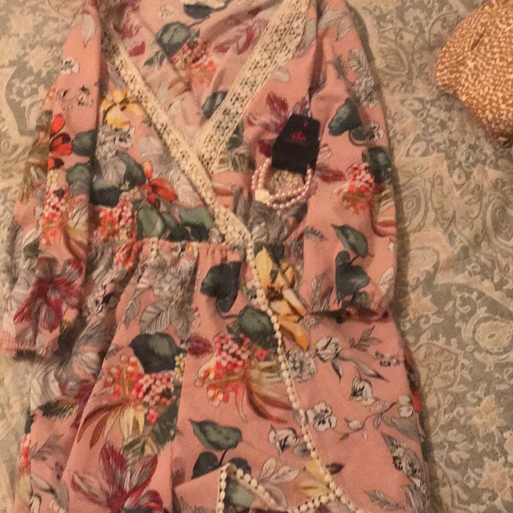 Pink flower romper with bracelet